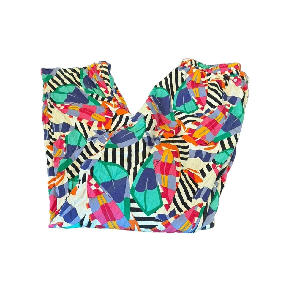 Gay Boyer‎ High Waisted VTG Floral Multicolor Cropped Elastic Band Pants 14 READ
